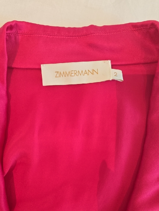 ZIMMERMAN Hot Pink Satin Wrap Dress - Picture 3 of 7